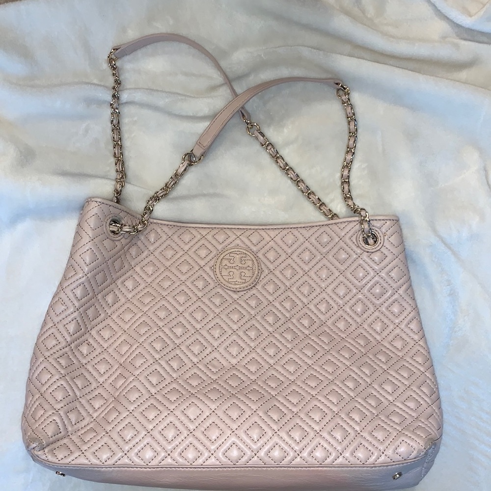 Tory Burch gorgeous lamskin quilted pale pink handbag